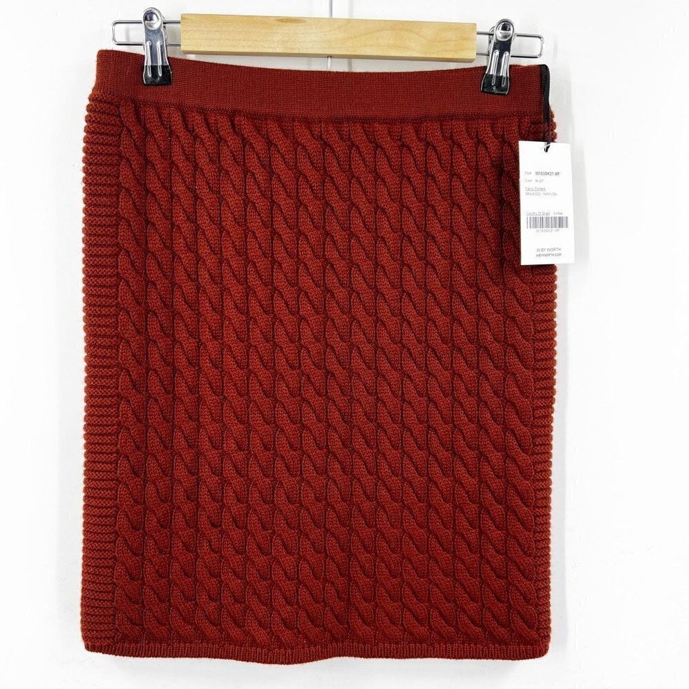✅  NWT‎ WORTH RUST WOOL CABLE KNIT SKIRT SIZE XS PETITE